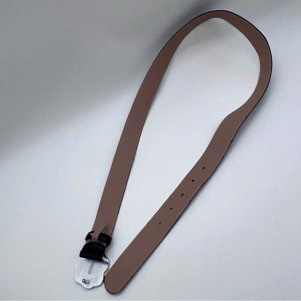 Coach Black & Blush Reversible Leather Belt with Floral Buckle- 40” - Picture 3 of 16
